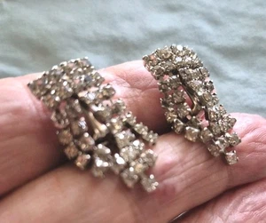 Vintage art deco Rhinestone Dangle Drop clip Earrings 1-1/4 not signed prong set - Picture 1 of 8
