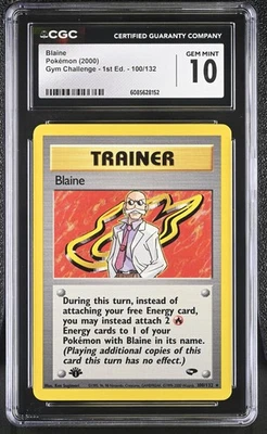 CGC 10 GEM MINT Blaine Gym Challenge 1st Edition 100/132 Pokemon Card - Image 1 of 2