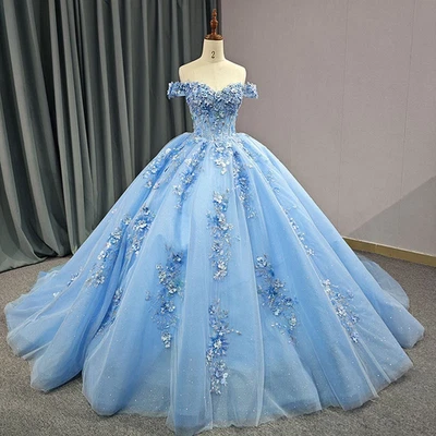 Sweet 15 16 Quinceanera платья с 3D цветы с плеча вечеринки бальное платье - Изображение 1 из 4