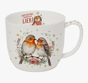 Jumbotasse Rotkehlchenliebe Jumbobecher 0,7 L Fine Bone China Porzellan - Bild 1 von 1