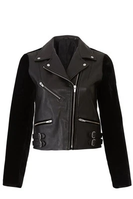 Veda Black Puzzle Leather and Velvet Motorcycle Jacket M - Image 1 of 4