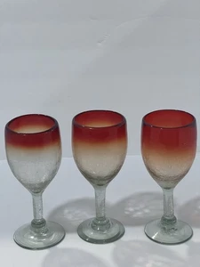 Bicchieri da vino rosso arancio messicano soffiato a mano ombreggiato - set di 3 - calici gambo trasparente - Foto 1 di 13