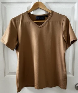 Susan Graver Liquid Knit Top Shirt Women S Tan Short Sleeve Spandex Polyester - Picture 1 of 12