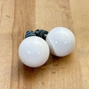 Set 2 Vtg White Ceramic Knobs Drawer Pulls, 1.25"dia - Picture 1 of 5