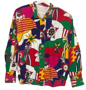 Ilyssa Maxx Gold Button Down Flag Pageantry Bomber Style Jacket Vintage Sz L - Picture 1 of 8