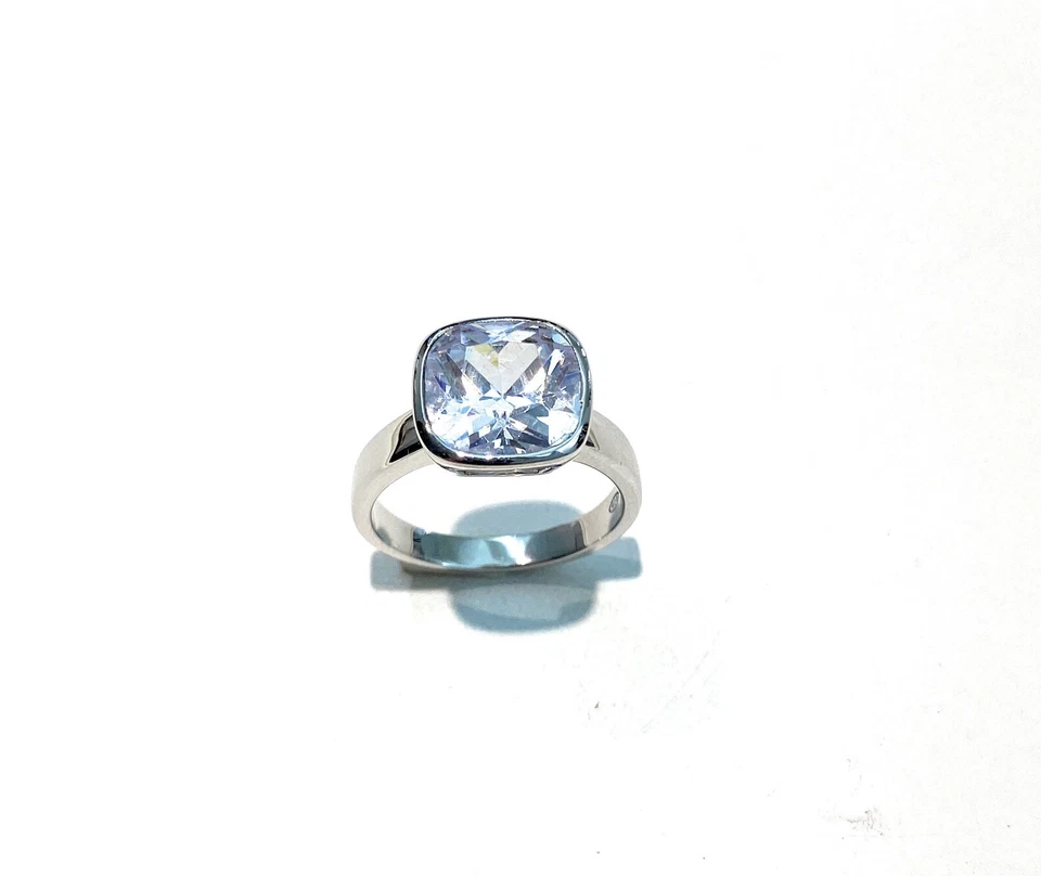 Anello solitario zircone taglio princess argento 925 rodio bianco - Immagine 1 di 2