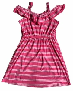 Pink&Violet Sz 14-16 girls Sundress Off-shoulders Pink White Stripes Dress NEW - Picture 1 of 3