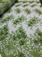 3d Lace Olive Green Fabric By The Yard Embroidery Pearls Mesh Beaded Prom Lace 
