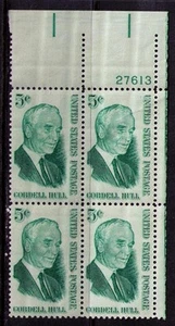 US USA Sc# 1235 MNH FVF PLATE # BLOCK Cordell Hull Statesman - Picture 1 of 1