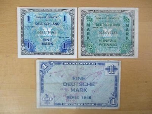 Kleines Lot 1/2 + 1 Mark Alliierte Militärbehörde + 1 Mark 1948 - Picture 1 of 2