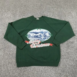 VTG Christmas Sweater Mens M Green Winter Pullover Crewneck Sweatshirt 90s Y2K - Picture 1 of 13