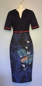 Ted Baker Yalila Leopard Belted Ponte Knit Stretch Sheath Pencil Dress Size 0 - Picture 1 of 10