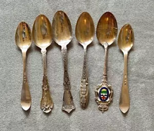 Lot of 6 Sterling Silver Souvenir Spoons - Picture 1 of 14