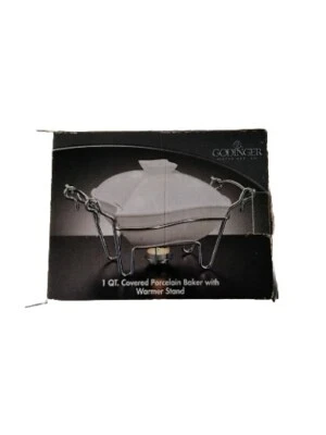 Godinger 1 QT Covered Porcelain Baker W/ Chrome Warmer Stand  - Image 1 of 4