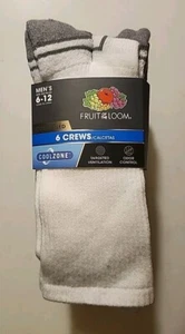 New Fruit of the Loom Mens Crew Socks 6 Pack odor control sz 6-12 Free SHIPPING. - Picture 1 of 4