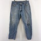 VTG USA Levis 505 Regular Fit Light Wash Patched Denim Jeans Mens 36 x 30