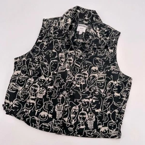 Camicia blusa MOSCHINO vintage anni 90 scribble doodle art volti bottoni vintage taglia 8 - Foto 1 di 4