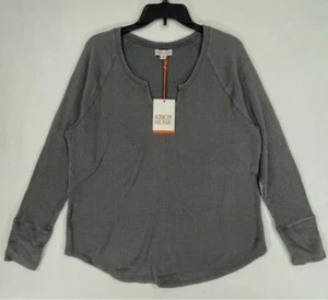 Knox Rose Thermal Top Womens Large Long Sleeve Notch Neck Stretch Soft Gray - Picture 1 of 12