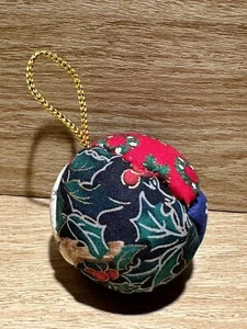 Vintage Quilted Fabric Patchwork Ball Christmas Ornament - 2" Diameter Bird - Picture 1 of 5