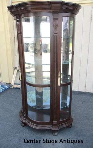 63511   Large Bow Glass Curio Cabinet with plate glass shelves PHILLIP REINISCH Cover