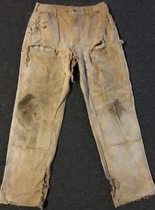 Vtg Carhartt Destroyed Thrashed Faded Double Knee Pants 34 Biker Skate Grunge 90 - Picture 1 of 20