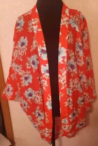 VICTORIAS SECRET M/L Rojo Floral Estilo Cocoon Frente Abierto Top Kimono Flujo de Encubrimiento - Imagen 1 de 7