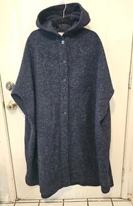 Vtg Jimmy Hourihan Wool Hooded Cape Tweed Cloak One Sz Navy Blue Rare HTF - Picture 1 of 8