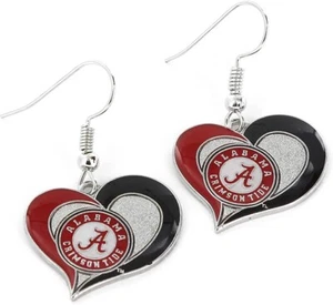 Alabama Crimson Tide Heart Swirl Earrings, NCAA Licensed - Picture 1 of 1