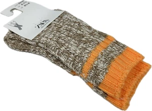 Zara Toddler Brown Orange Crew Cotton Stripe Chunky Cable Knit Cozy Socks 6.5-8 - Picture 1 of 2