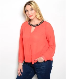 Women's Plus Size Relaxed Fit Long Sleeve Blouse Top 1X - Picture 1 of 5