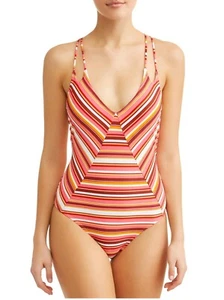NWT No Boundaries One Piece Swimsuit with Strap Detailing Medium Sunbaked Stripe - Picture 1 of 4