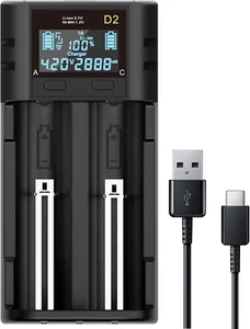 18650 Battery Charger, 2 Bay Battery Charger with Smart LCD Display Fast Charge - Picture 1 of 12