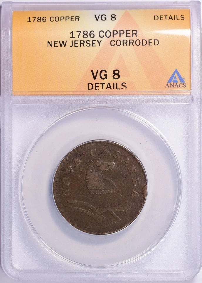 1786 New Jersey Copper Colonial Anacs VG 8 Details Corroded - Image 1 of 3
