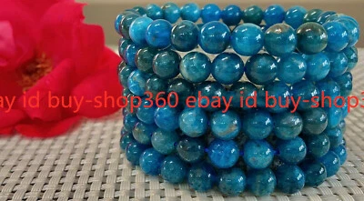 Wholesale Lot 6 Pcs Natural Apatite 8mm 7.5” Crystal Healing Stretch Bracelet - Image 1 of 4