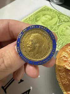 1911 King George V Enameled Gilded Half Penny Pin - One Of The First Coins - Picture 1 of 2