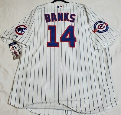 ¡Auténtico! Majestic, 60 4XL, CHICAGO CUBS PINSTRIPE, ERNIE BANKS ON FIELD JERSEY Foto 1 de 4