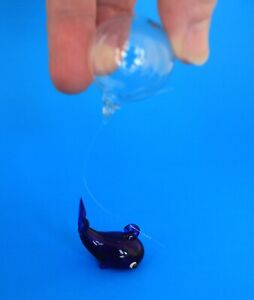 Aquarium Decoration Floating Hand Blown Glass Blue Whale w/ Clear Floater
