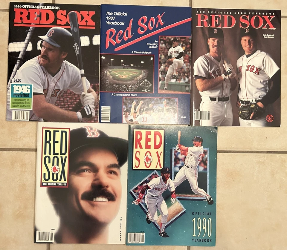 1986 - 1990 BOSTON RED SOX Yearbook Lot Set of 5 CLEMENS Wade BOGGS Rice EVANS - Image 1 of 2