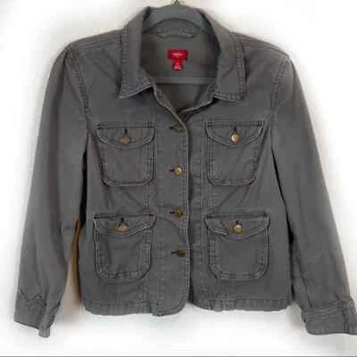 Mossimo Army Jacket Women's Gray Collared Long Sleeve Denim Size XL Juniors - Image 1 of 4