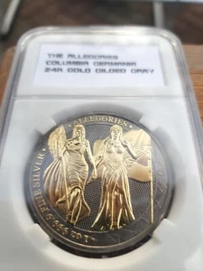 2019 Columbia Germany 24K Gold Gilded Gray 1oz Silver Allegories - Picture 1 of 4