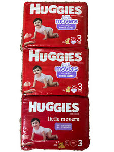 Lot Of 3 Huggies Little Movers Fitting Diaper Size 3, Up to 28 lbs. 49678 25 Ct