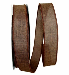1.5" / 2.5" textured linen wired ribbon chocolate brown 5 yards CHOOSE WIDTH - Picture 1 of 7