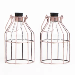 Firefly: 2 Solar Wire Frame Lanterns - Copper - Warm White LED lights - Picture 1 of 1