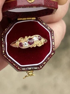 Superb gift! Victorian Chester 1898 Solid 18ct Gold Ruby & diamond ring Size P - Picture 1 of 8