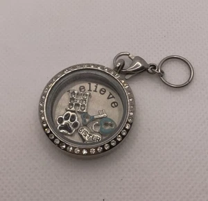 Origami Owl Crystal Floating Charm Locket With 5 Charms Believe - Picture 1 of 5