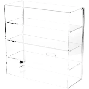 Plymor Acrylic Locking Case w/ Sliding Back, 3 Shelves, 16.5" x 16.25" x 7" - Picture 1 of 1