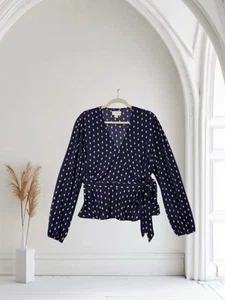 Top envolvente Vixbe Peplum para mujer talla XL azul marino estampado geográfico boho chic - Imagen 1 de 22