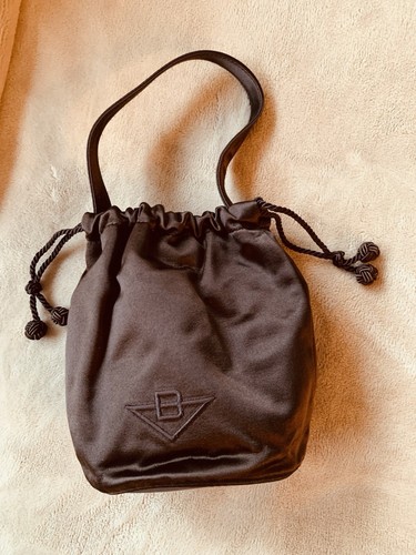 Borsa da sera BOTTEGA VENETA vintage anni 80 raso coulisse marrone cioccolato mini nuova con etichetta