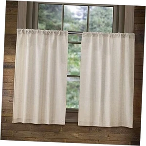 Linen Kitchen Curtains 36 Inch Length Rustic Farmhouse Crude Short Cafe - Picture 1 of 8