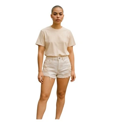 Pantalones Cortos Abercrombie & Fitch Mujer 26 Crema Denim Cortados Corbata Caderas Daisy Dukes Foto 1 de 4